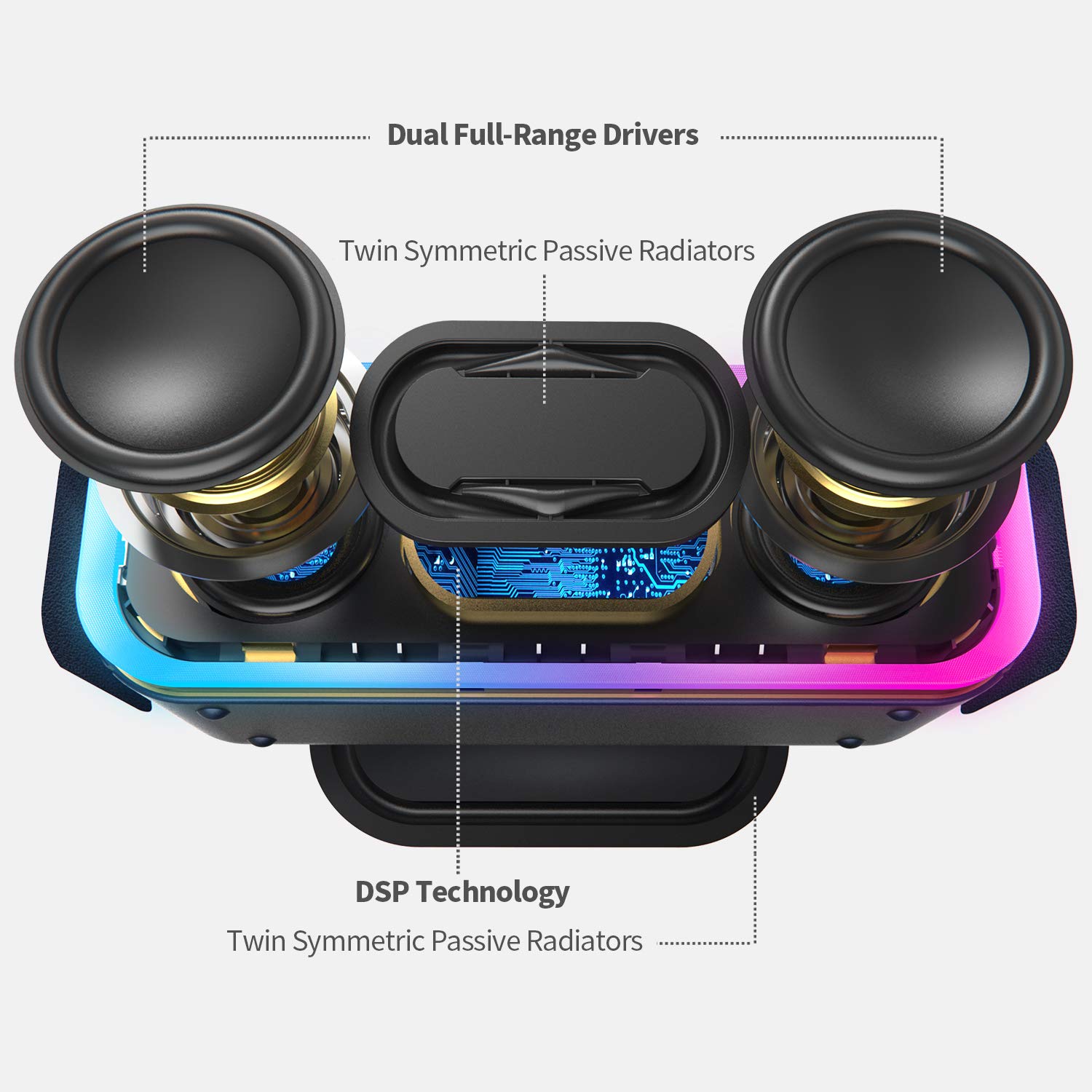D10 SoundBox Pro+ Wireless Speaker with 24W Impressive Sound, Booming Bass, Wireless Stereo Pairing, Mixed Colors Lights, IPX5 Waterproof, 15 Hrs Batt